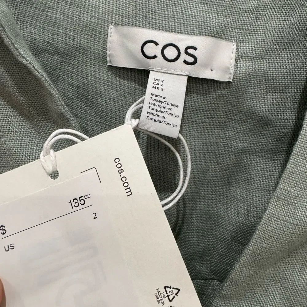 NWT COS OPEN-COLLAR LINEN SHIRT DRESS in mint green - Picture 9 of 13